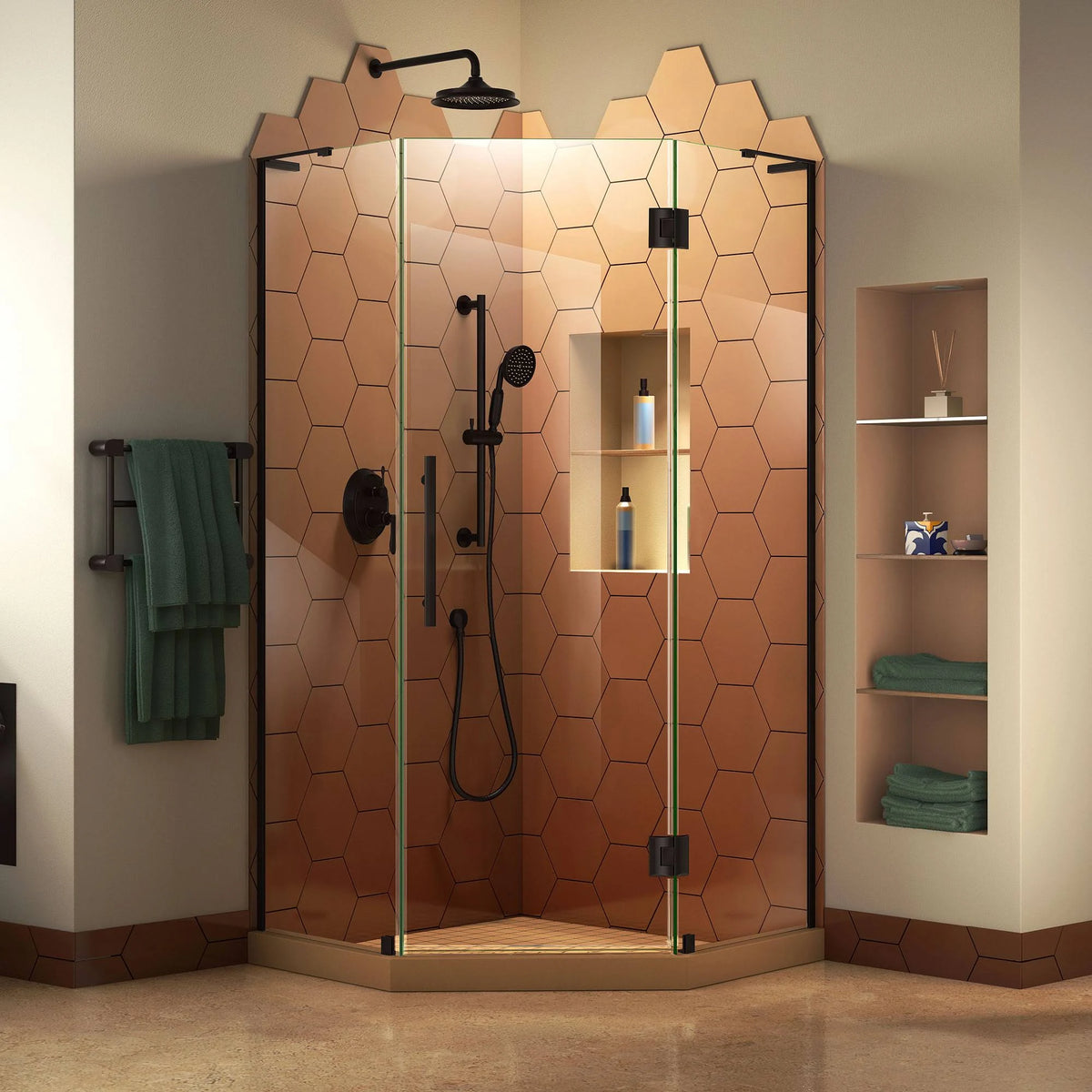 Frameless Hinged Shower Enclosure in Satin Black R58467