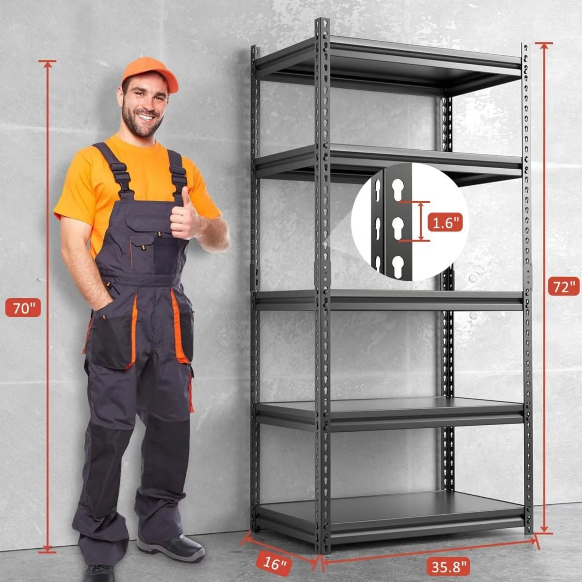 Heavy Duty 5-Tier Metal Garage Storage Shelving Rack, 35.8" W x 16.2" D x 72" H A57960