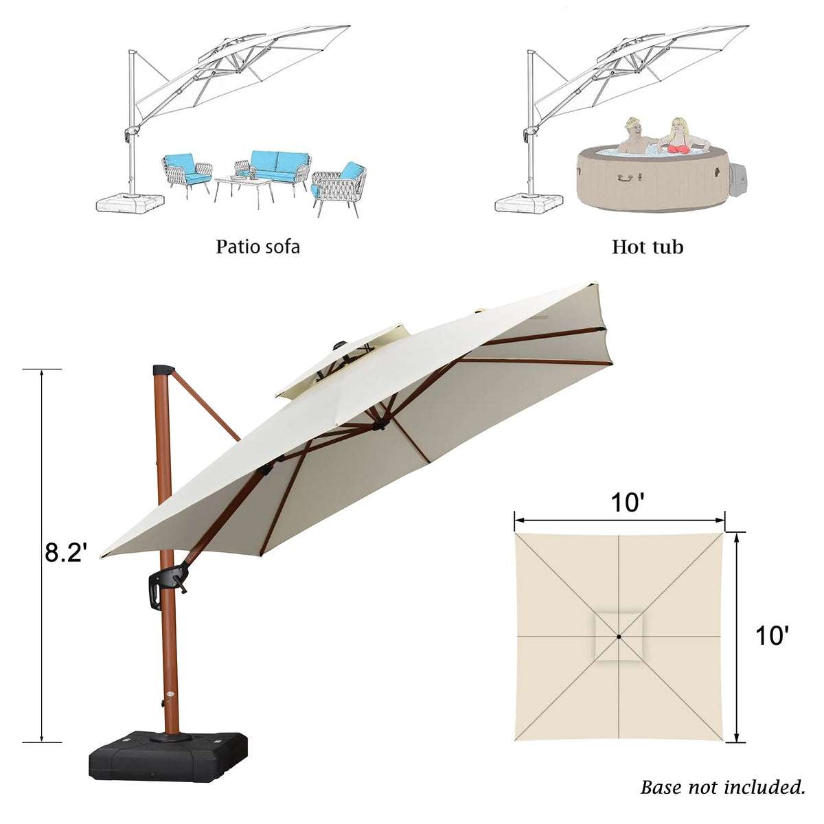 10 Feet Double Top Wood Pattern Square Patio Umbrella R2297