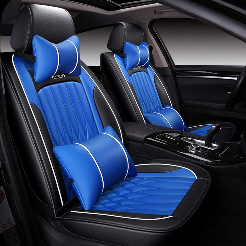 Khaki Black Leather Car Seat Cover Full Set Universal for 5 Seats O67624