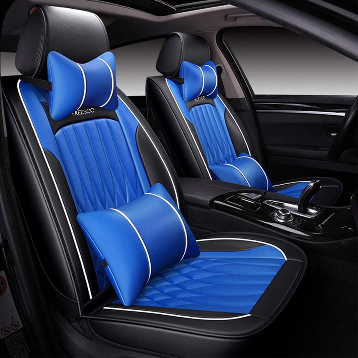 Khaki Black Leather Car Seat Cover Full Set Universal for 5 Seats O67624