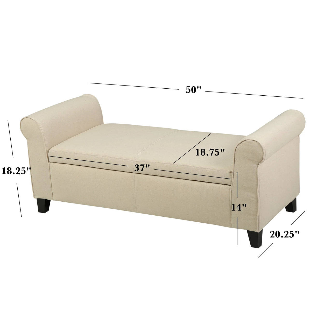 Beige Fabric Upholstered Storage Ottoman Bench J572942