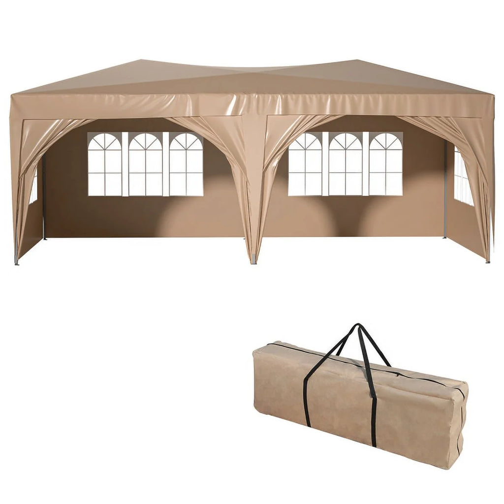 Beige 10 x 20 ft Pop Up Canopy Tent with 6 Removable Sidewalls & Carry Bag K593