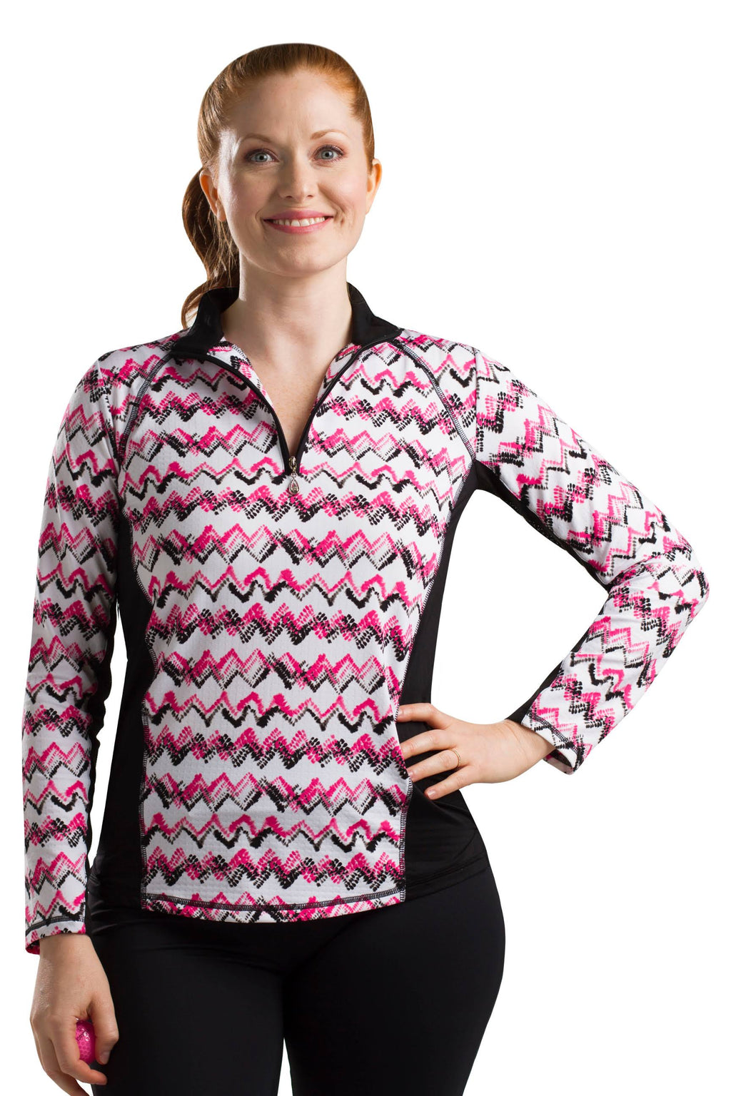 Zig Zag Pink Zip Mock O10166