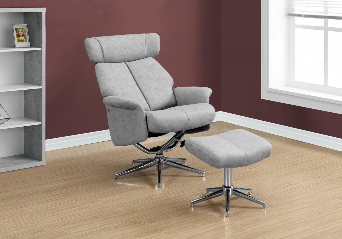 Charcoal Gray Reclining Chair with Ottoman Set of 2 D405
