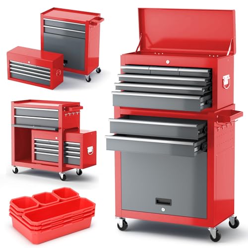 8 Drawer Rolling Metal Tool Chest with Wheels A341