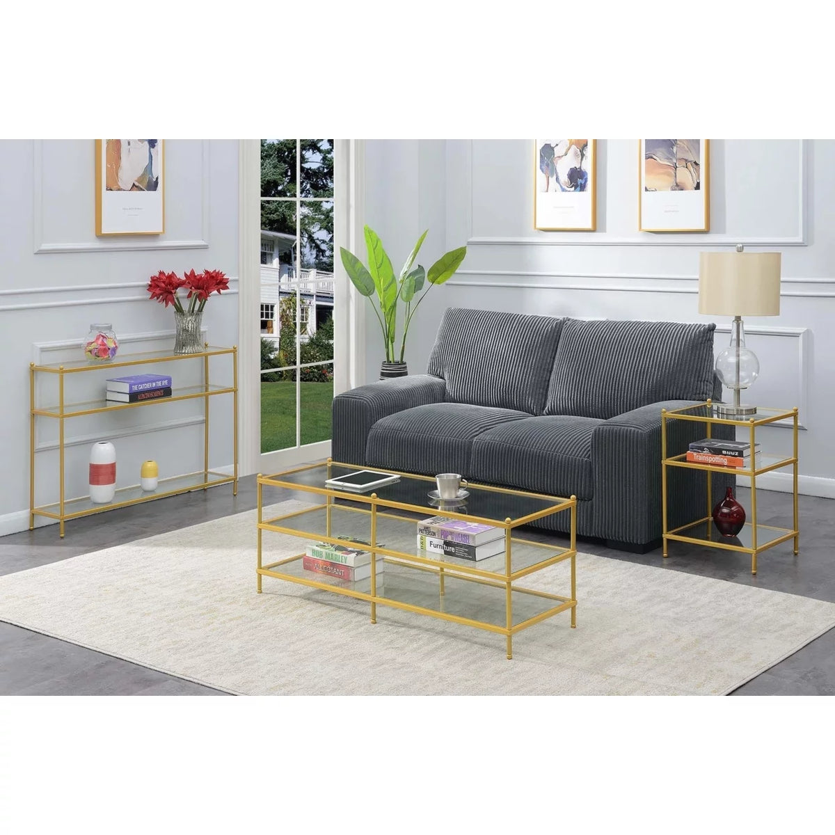 Clear Glass and Gold Console Table S27649