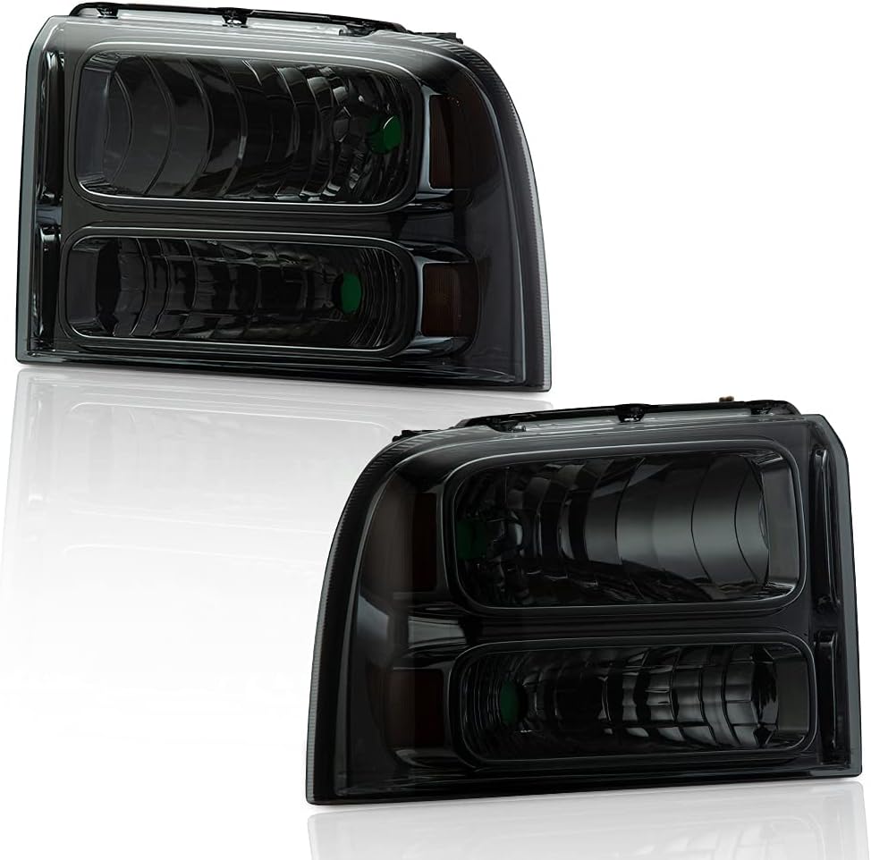 Clear Lens Black Housing Amber Reflector Headlights for Ford Super Duty D15411