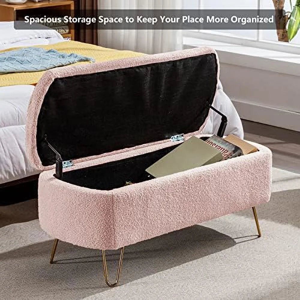 Cream White Boucle Ottoman Bench L621