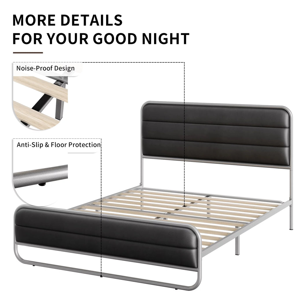 Full Bed Frame with PU Leather Upholstered Headboard T951241