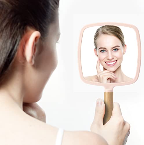 Hand Held Wood Mirror with Handle Q3701