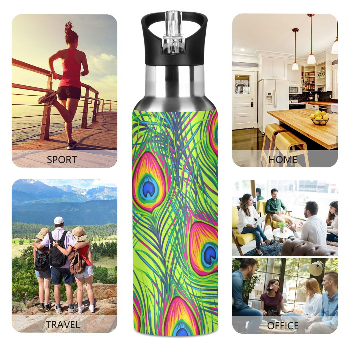 Green Stainless Steel Insulated Water Bottle with Straw Lid P29982
