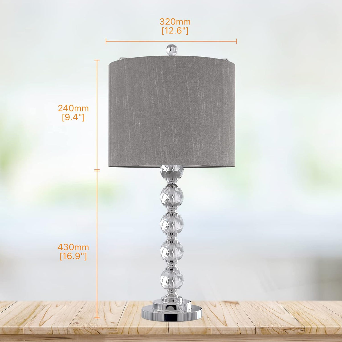 Crystal Linen Drum Shade Table Light Set of 2 H258793