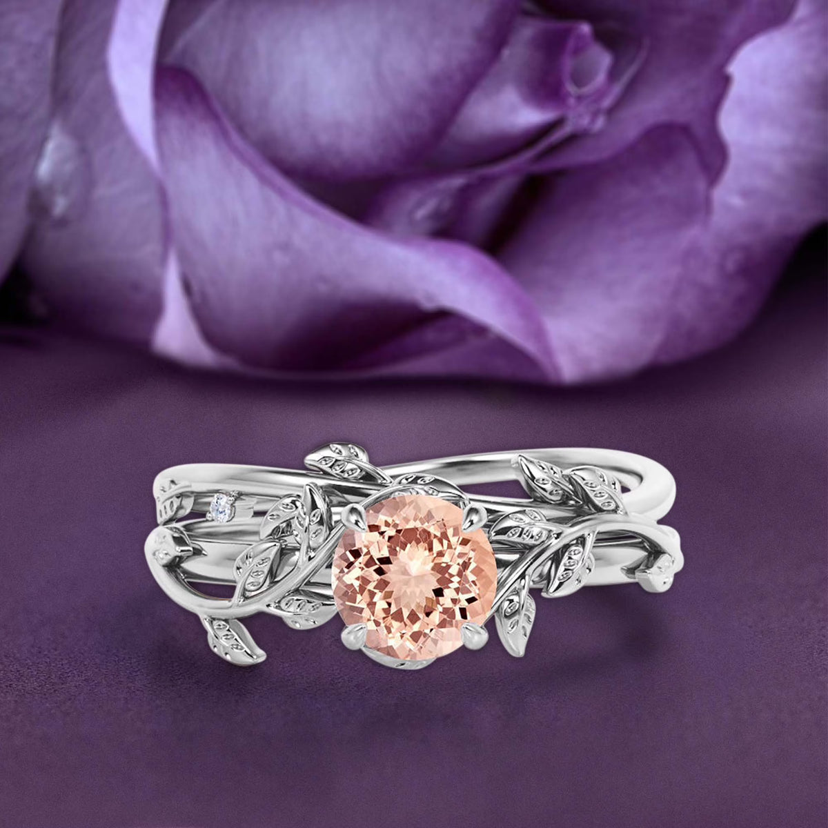 10k Solid White Gold Morganite Engagement Ring E5942