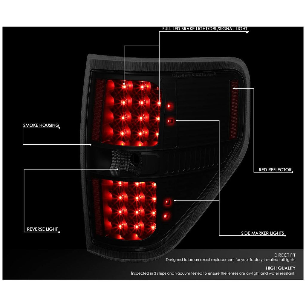Pair Full LED Black Housing Smoked Lens Tail Lights Z342