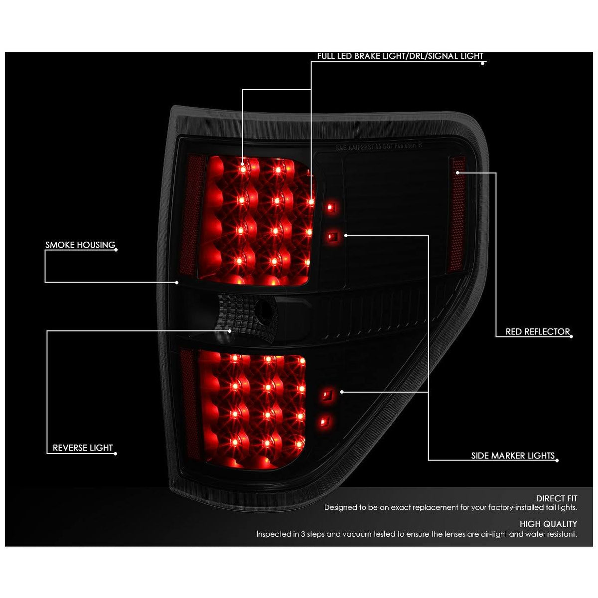 Pair Full LED Black Housing Smoked Lens Tail Lights Z342