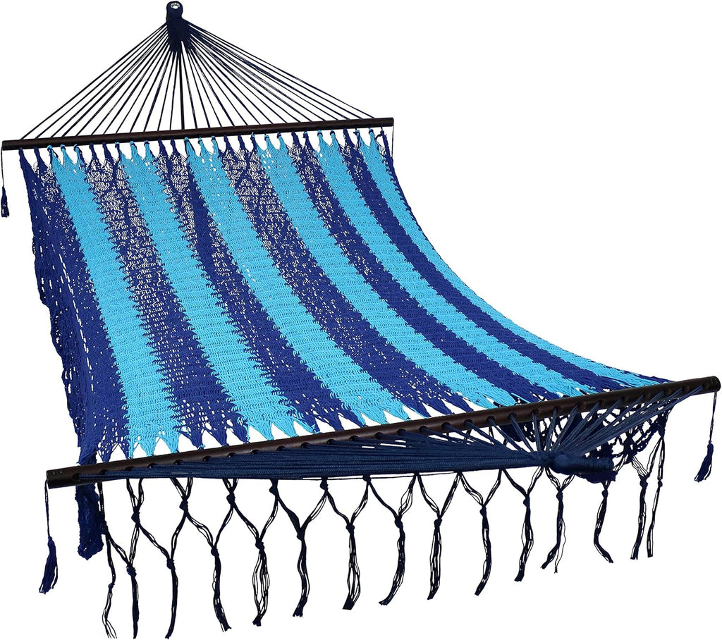 Hand-Woven Cotton Hammock with Spreader Bars U45877
