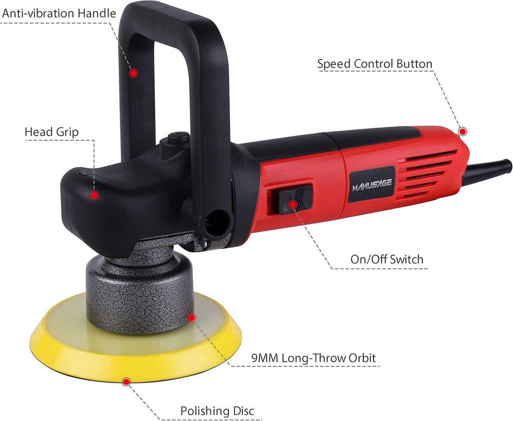 6-Inch Dual Action Random Orbital Polisher with Two Detachable Handles V738