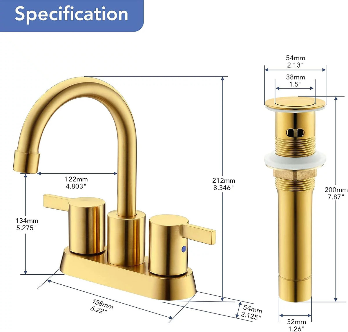 Brushed Gold 2 Handle Centerset Bathroom Faucet O44870