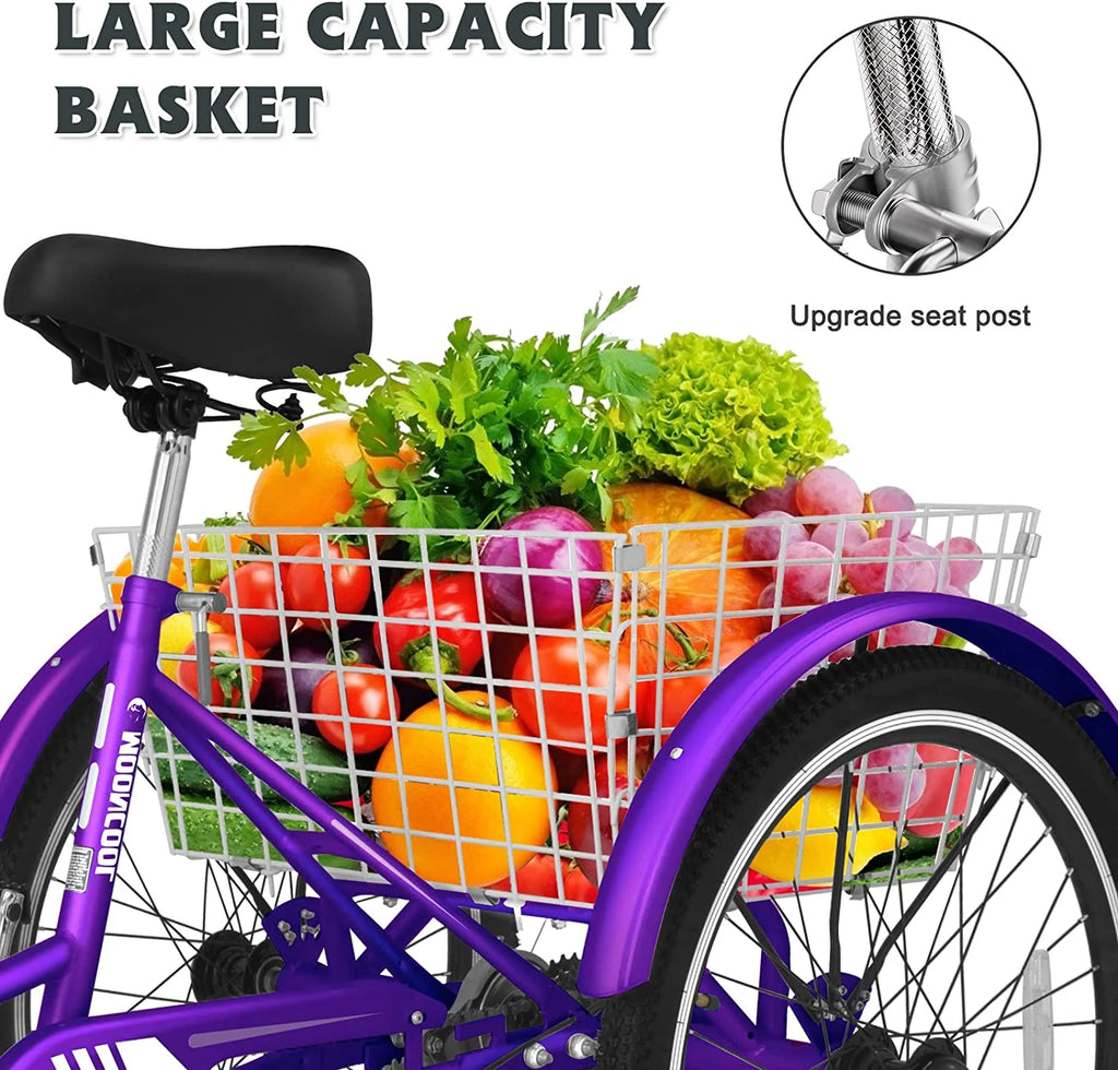 7 Speed 24inch Adult Tricycles with Shopping Basket G122019