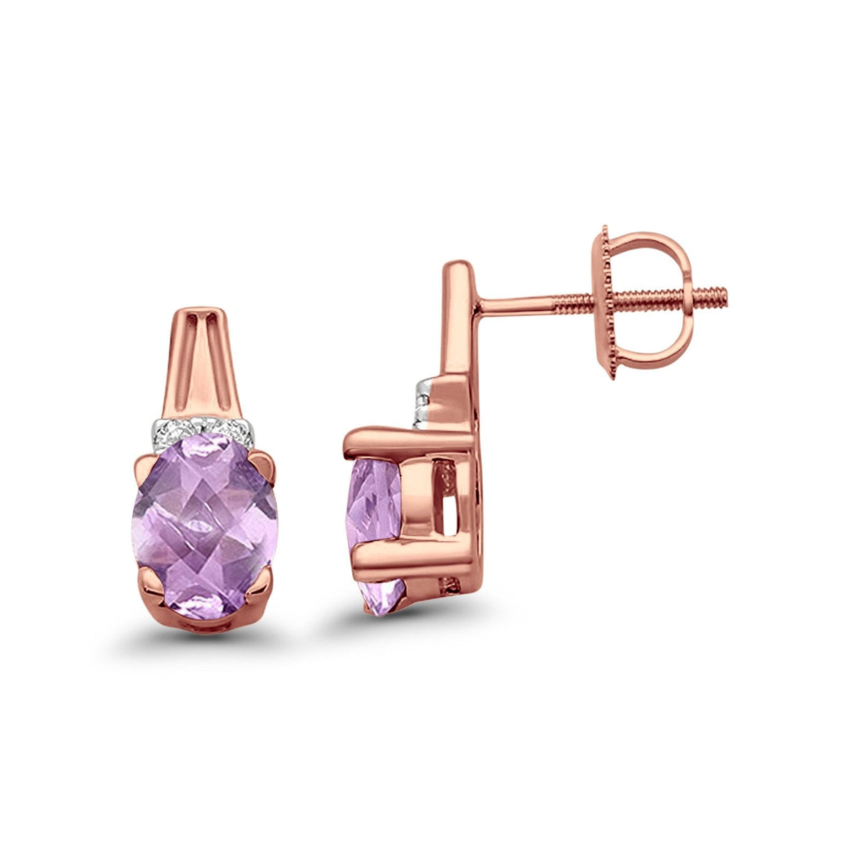 10K Rose Gold Pink Amethyst & Diamond Oval Earrings I9948