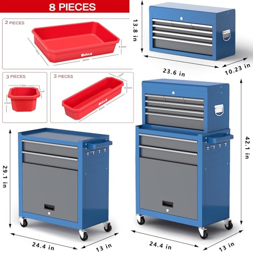 8 Drawer Rolling Metal Tool Chest with Wheels A341