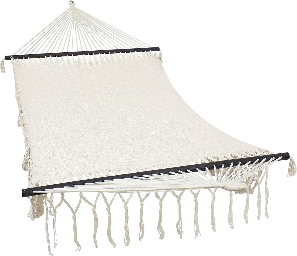 Hand-Woven Cotton Hammock with Spreader Bars U45877