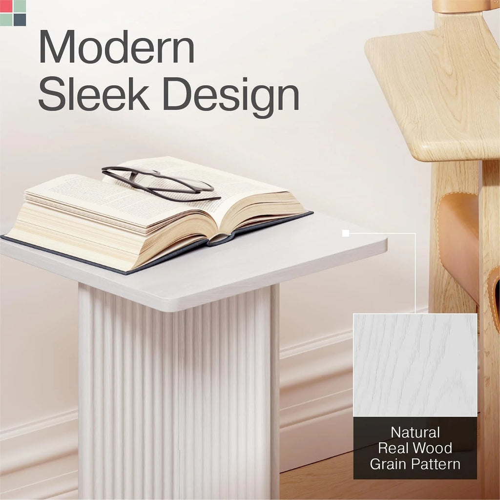 Fluted Accent Side Table with Solid Oak Base J754068