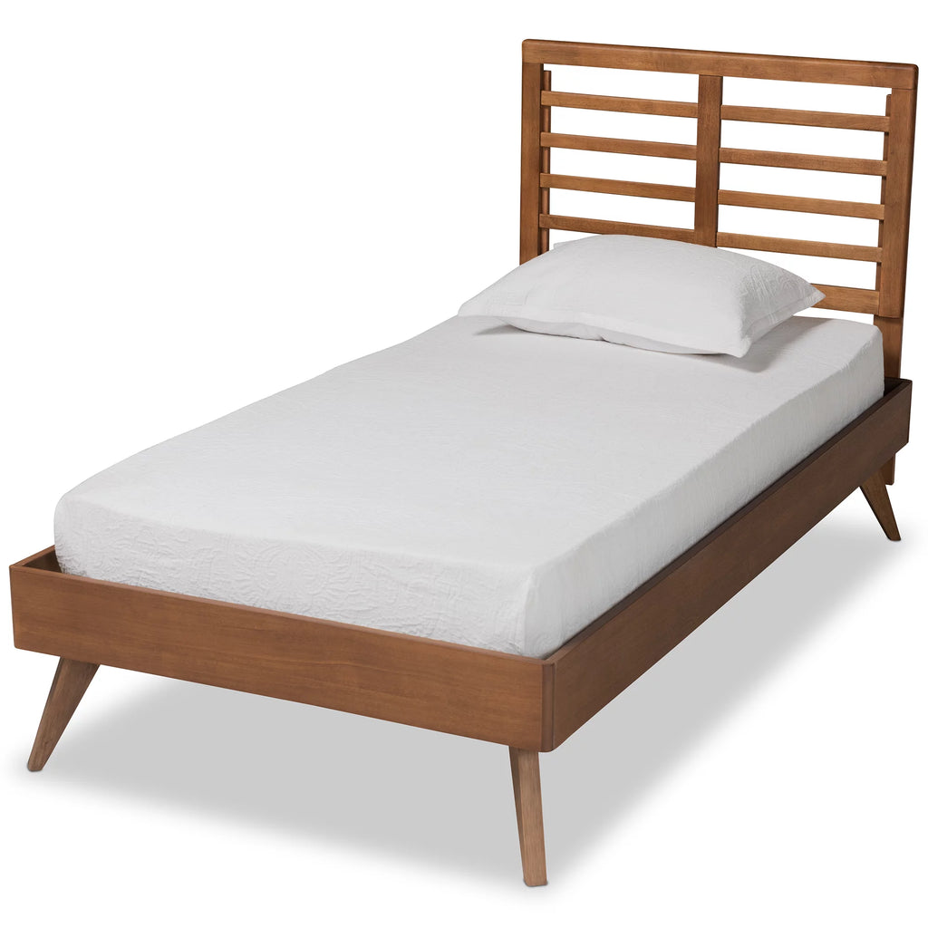 Walnut Brown Wood Twin Size Platform Bed A5866