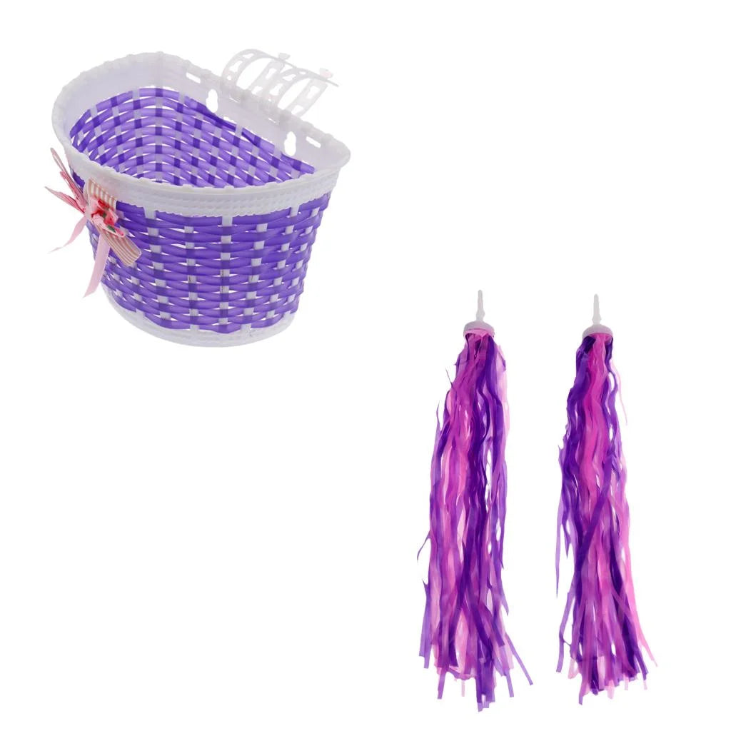 Bike Front Basket with Handlebar Grips Streamers Tassels Ribbons N5040