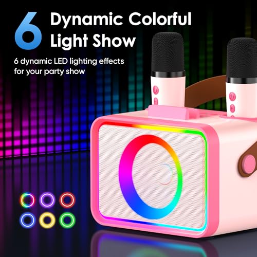 Portable Bluetooth Karaoke Machine with 2 Wireless Microphone and LED Lights W8549