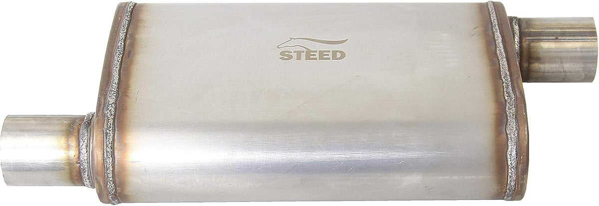 1-Piece Stainless Steel Oval Muffler Exhaust 2.25 inches Offset Inlet Outlet Pack of 2 D1003