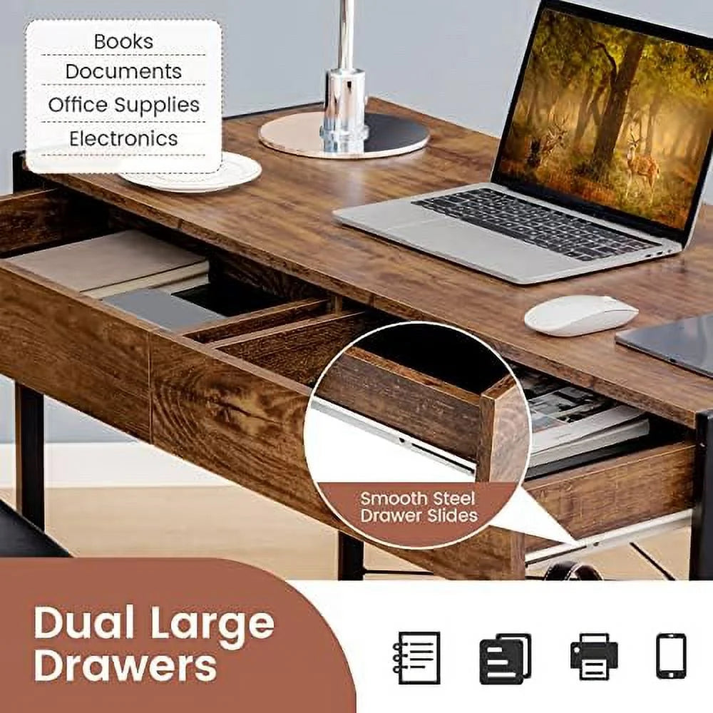 44 inch Computer Desk with 2 Drawers Steel Frame K469
