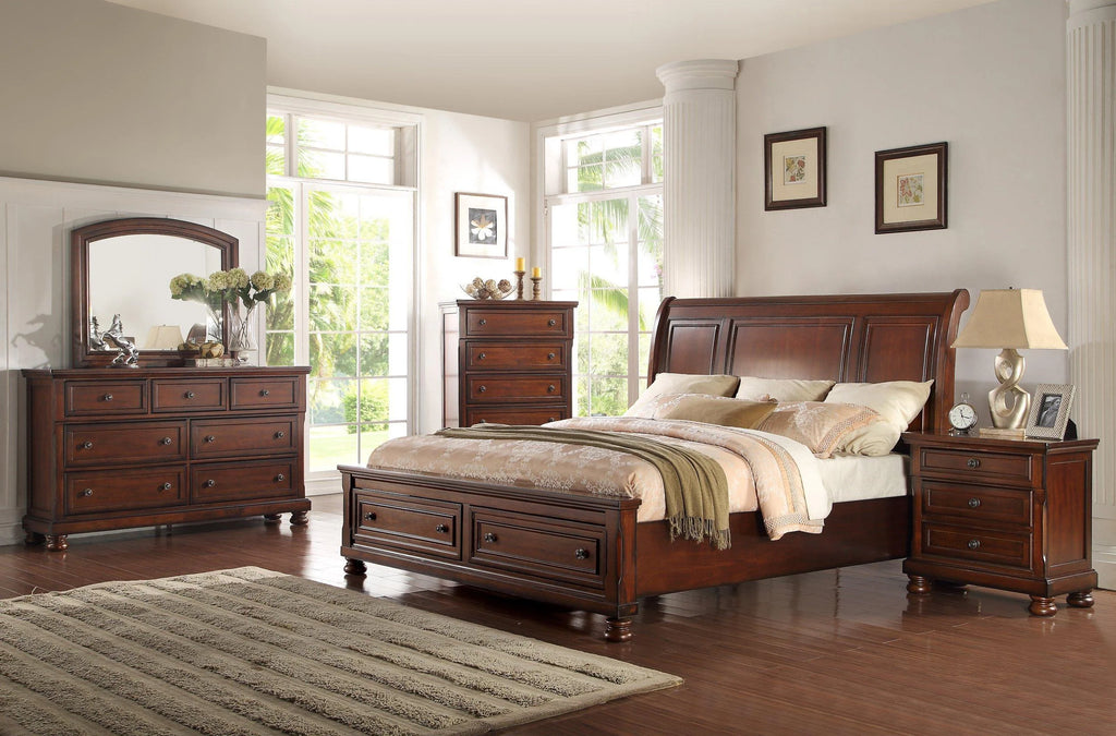 Cherry Wood Cal King Storage Bedroom Set 5P V100669