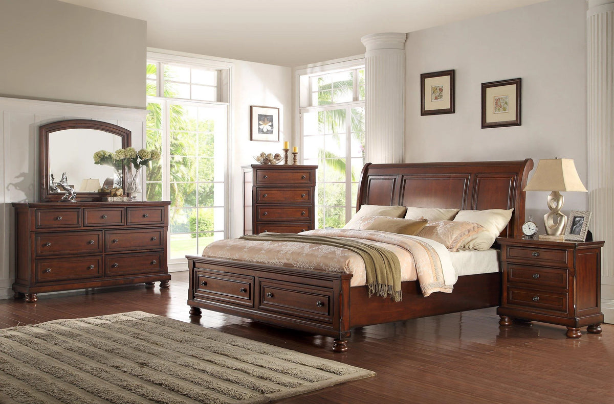 Cherry Wood Cal King Storage Bedroom Set 5P V100669