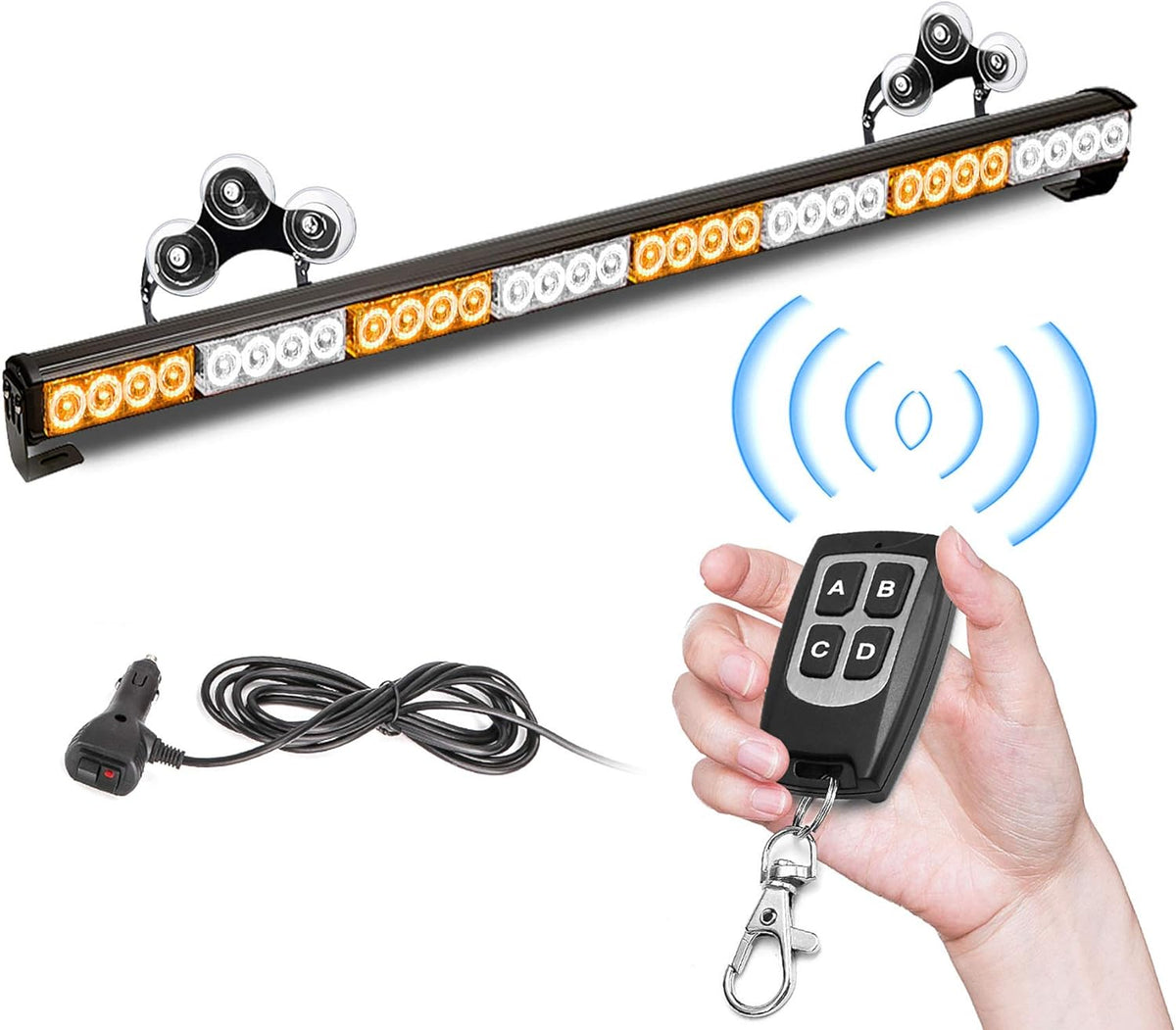32 LED 35.5" Amber White Hazard Warning Strobe Light Bar Pack of 2 I61204