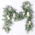 2PCS 1.8M Artificial Eucalyptus Garland with Champagne Roses T58369