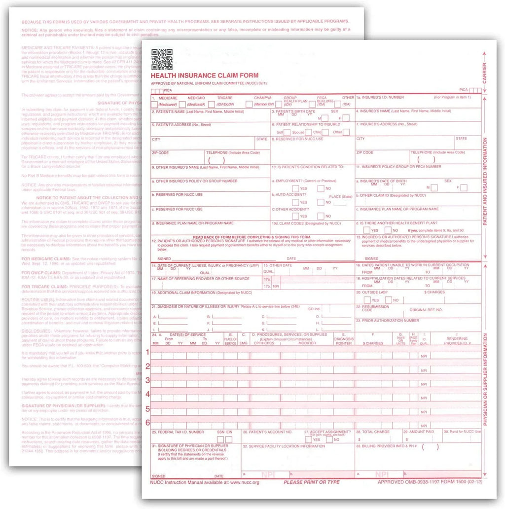 CMS 1500 Claim Forms 1000 per Box Y9671