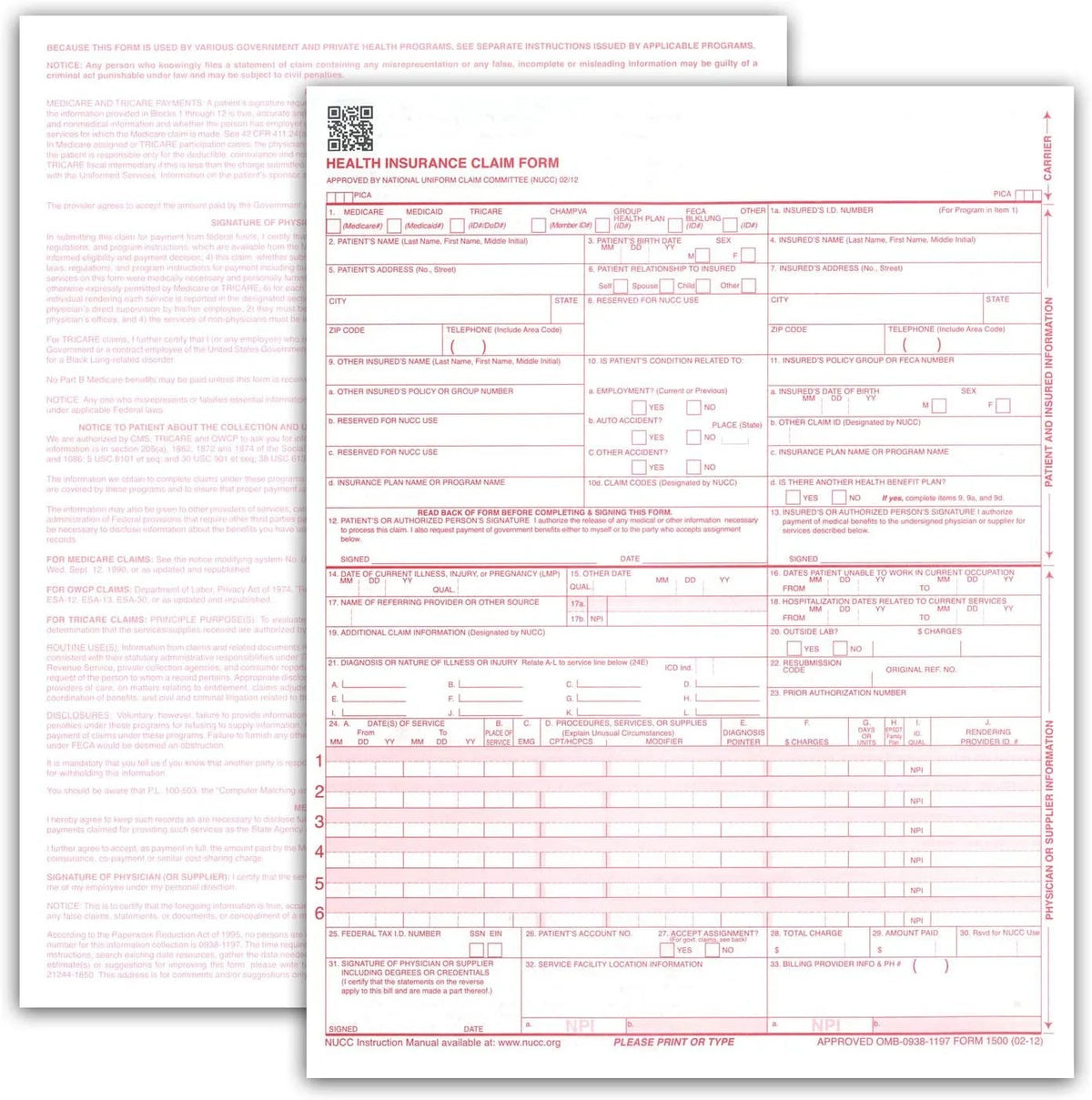 CMS 1500 Claim Forms 1000 per Box Y9671