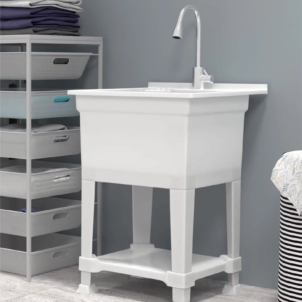 White 24" Freestanding Plastic Utility Sink R881478