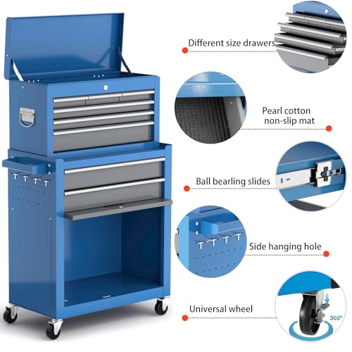 8 Drawer Rolling Metal Tool Chest with Wheels A341