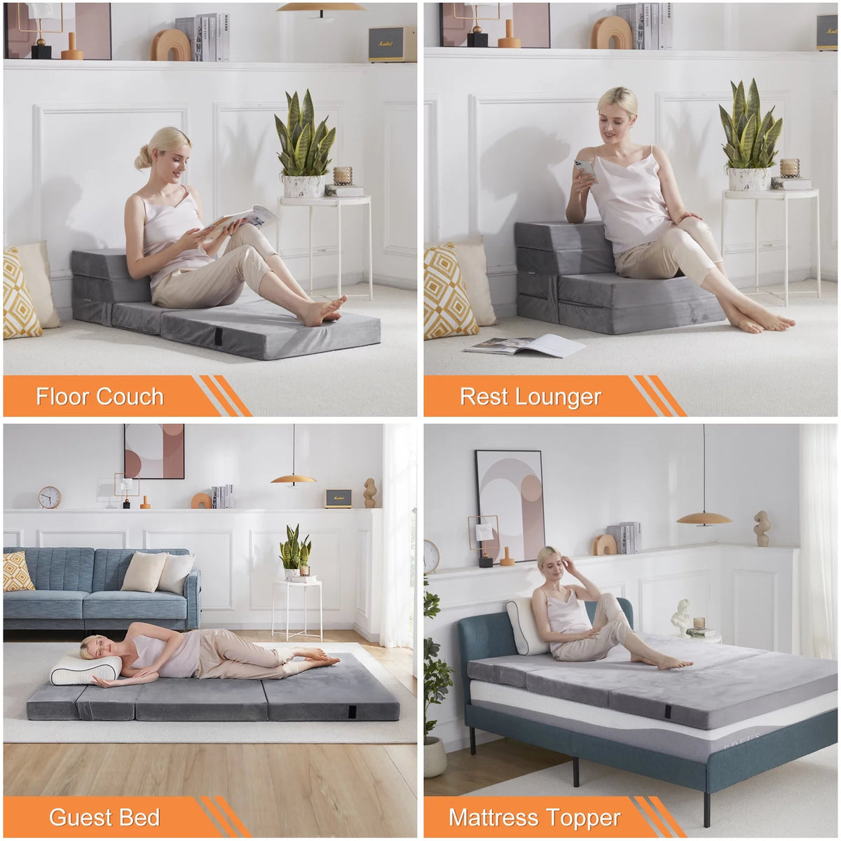 Velvet 4 Folding Mattress Topper with Carry Case D582742