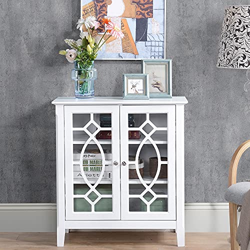 White Glass Door Sideboard Buffet Cabinet with Adjustable Shelves N805586