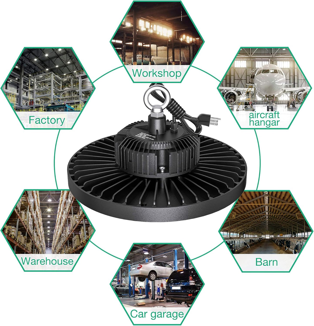 2 Pcs UFO LED High Bay Light, 150W, 21000 LM, 5000K Daylight, IP65 Waterproof, Non-Dim, 5ft Cable with US Plug H47598