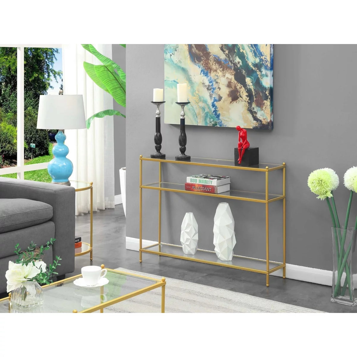 Clear Glass and Gold Console Table S27649
