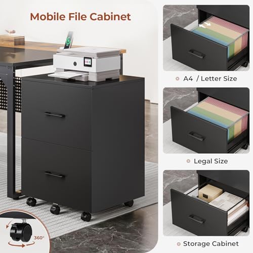 71" Reversible L Shaped Desk with File Cabinet & Power Outlets R746