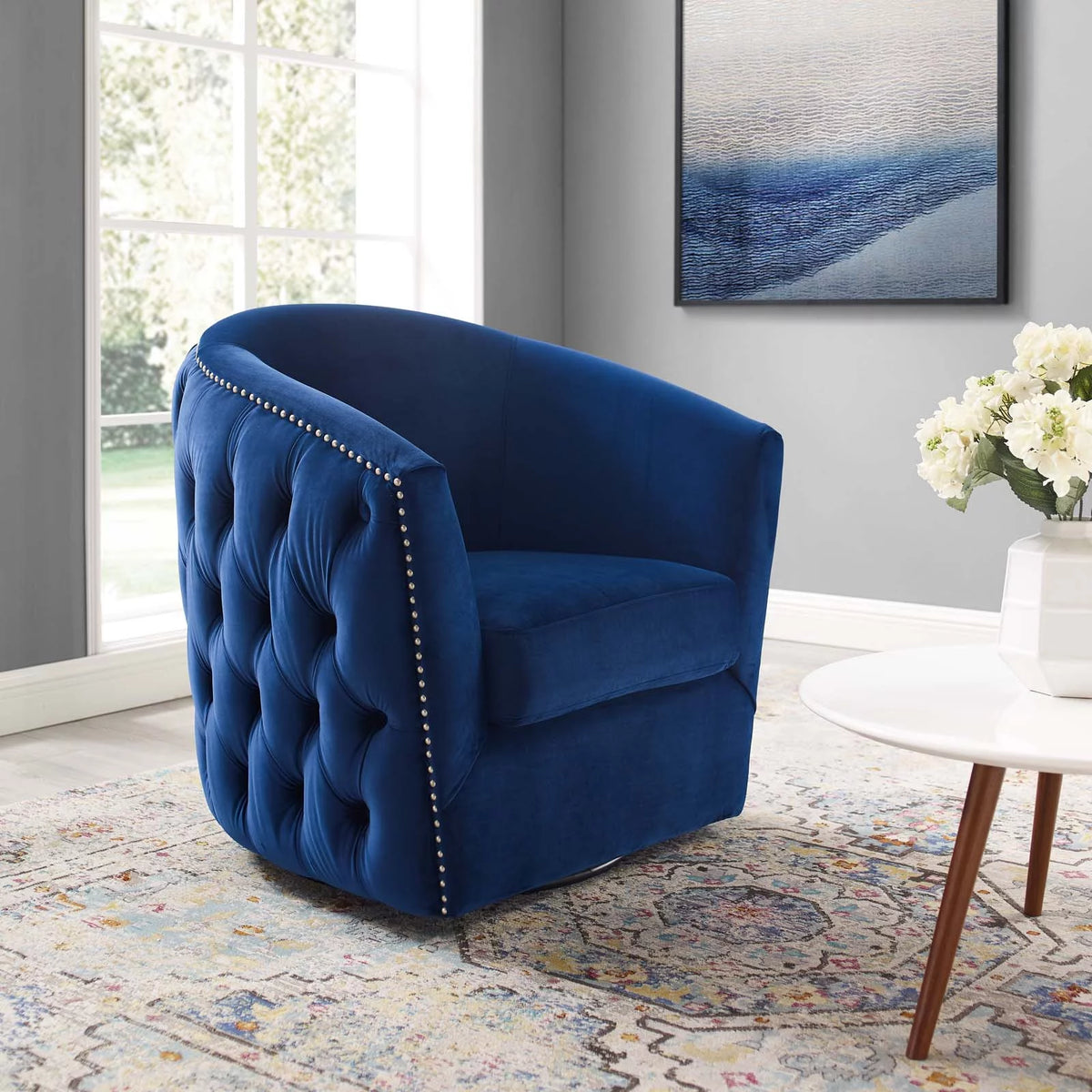 Navy Blue Velvet Accent Armchair B5053