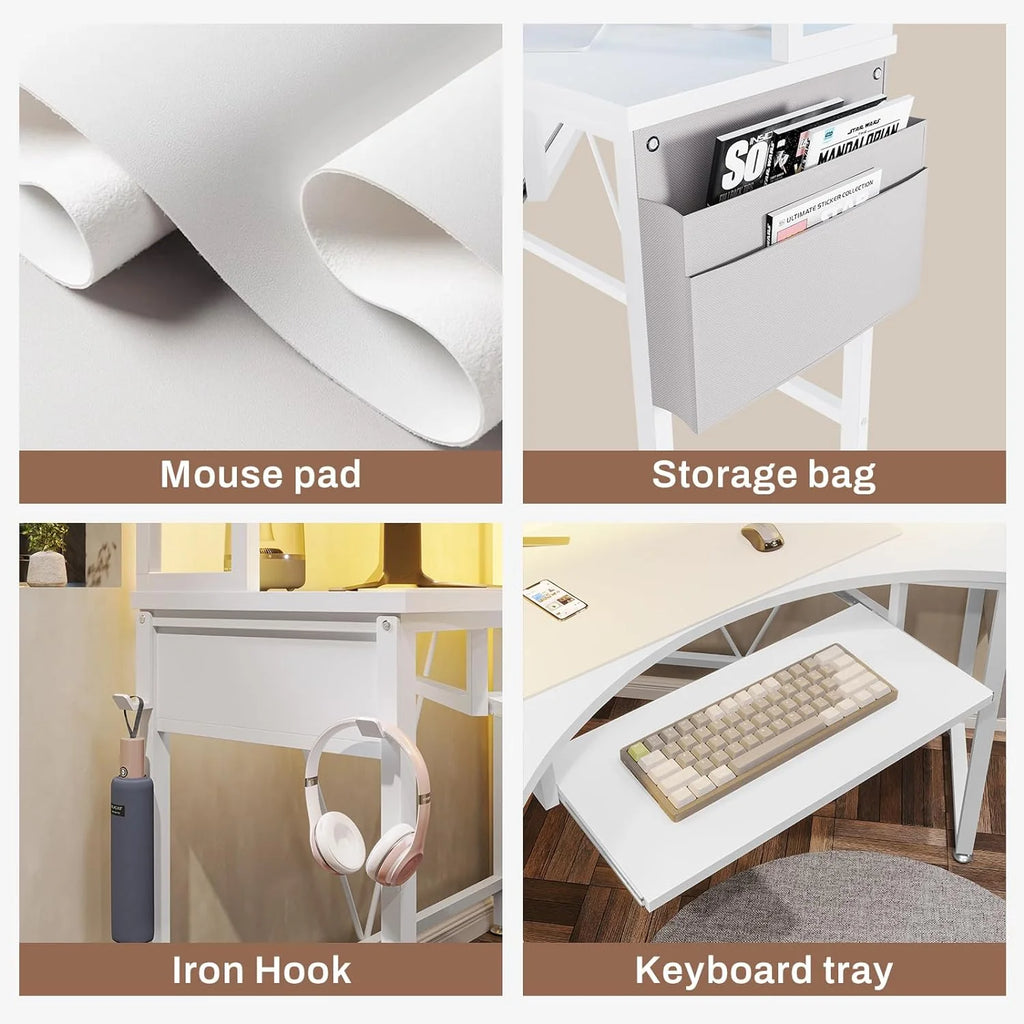 White Corner Computer Desk with Hutch Q110