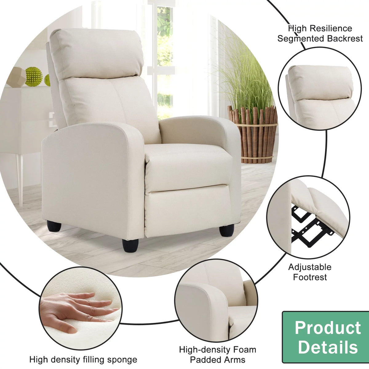 Fabric Beige Recliner Chair P86402