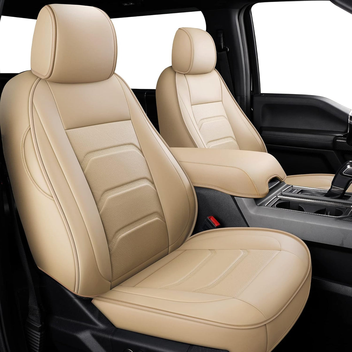 Beige Faux Leather Custom Seat Covers for Ford F150 F250 F350 2015-2020 R5129